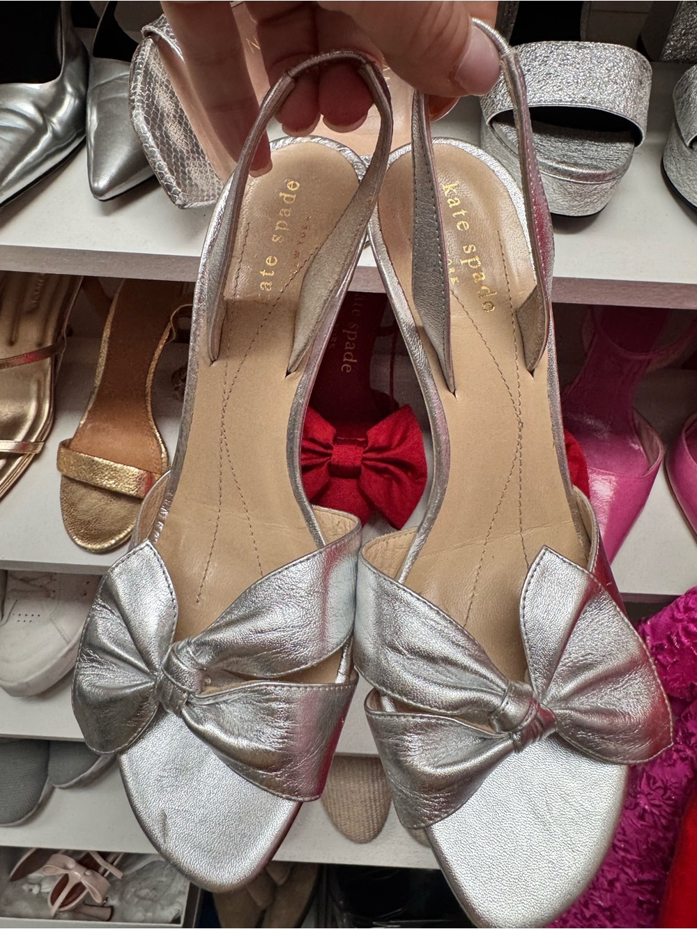 Kate Spade Silver Bow Slingback Sandals